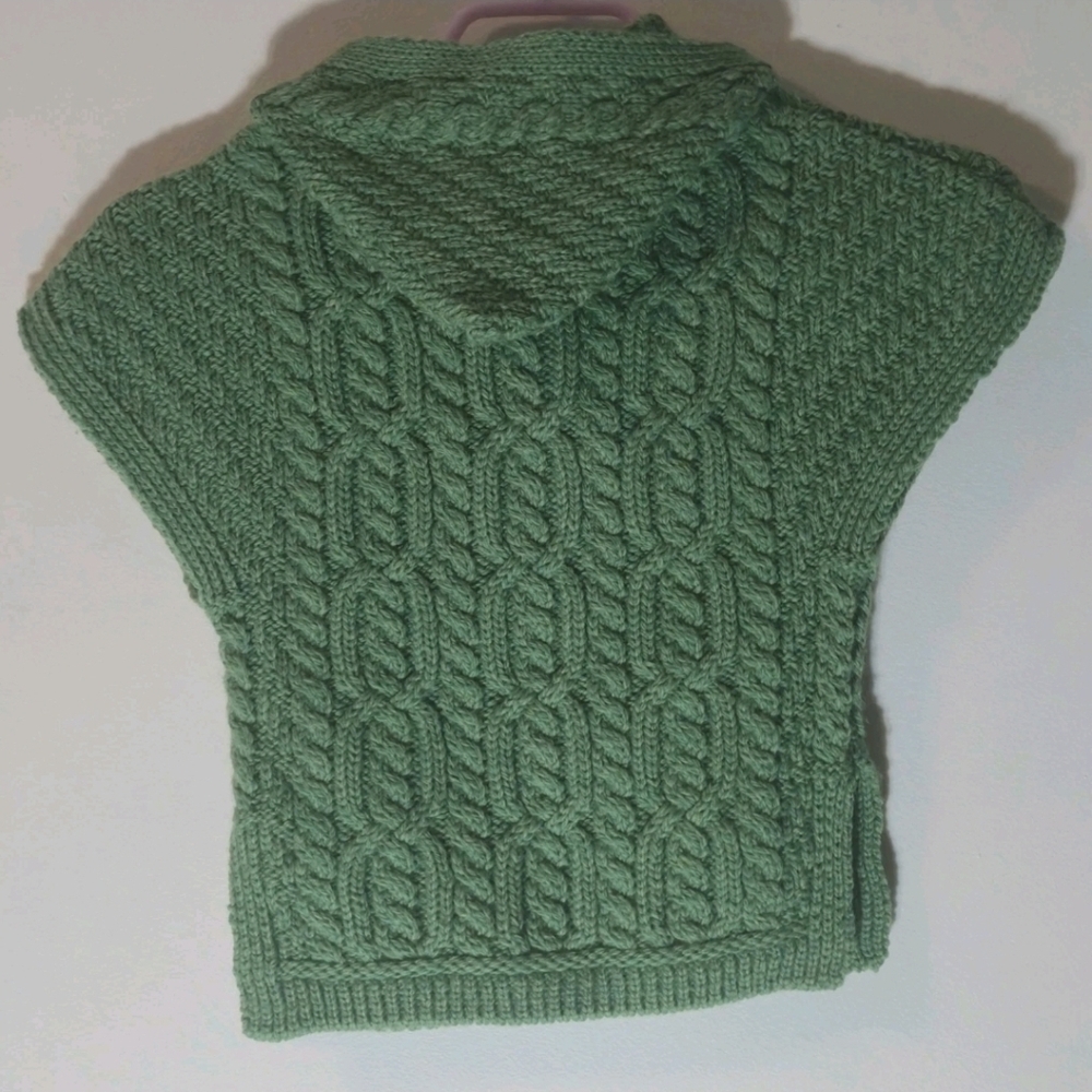 Aran Crafts Sz 2-3Y Green Merino Wool Irish Fisherman Zip Hooded Vest - Picture 10 of 10